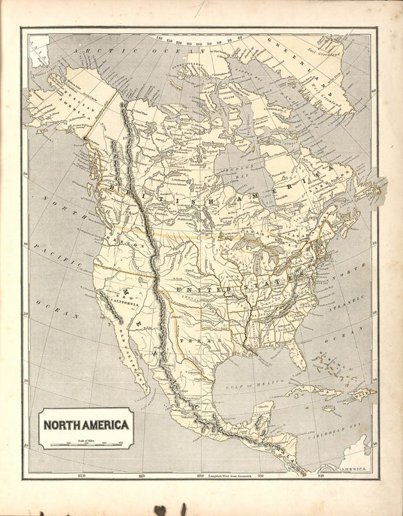 Vintage Map of North America - North American Atlas, 1842