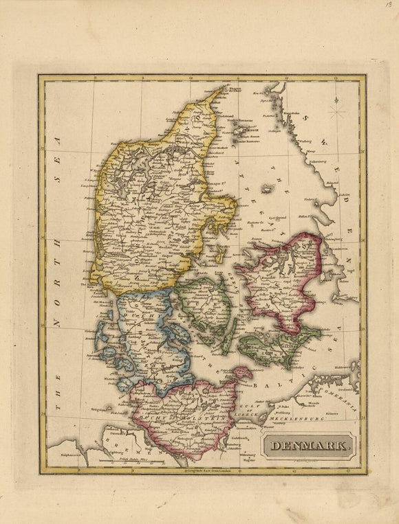 Vintage Map of Denmark, 1817