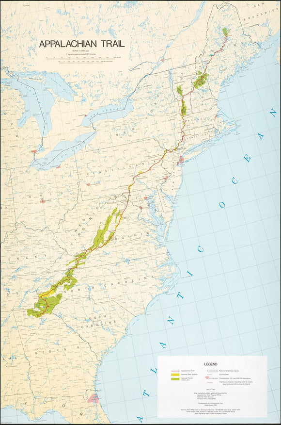 Map of Appalachian Trail, 1981 Framed Dry Erase Map