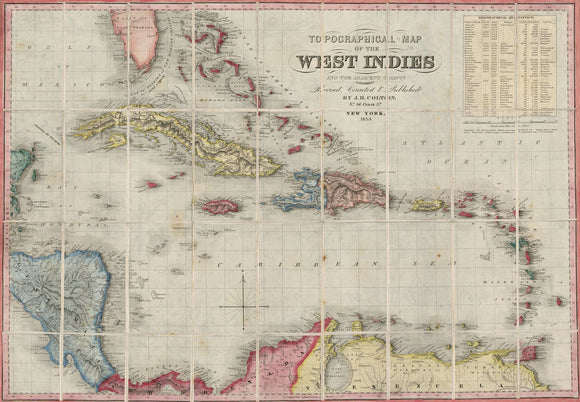 Vintage Map of Topographical map of the West Indies and the adjacent coasts, 1853