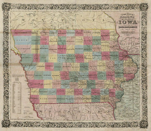 Vintage Map of township map of the State of Iowa, 1851