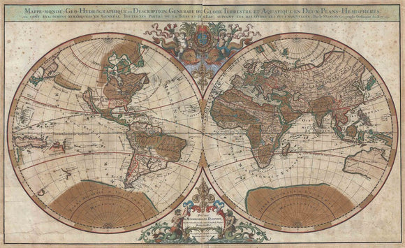 Map of the World on Hemisphere Projection, 1691