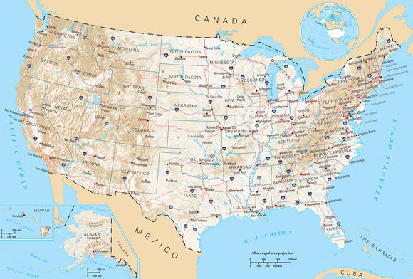 General Reference Map of United States (U.S.) Framed Dry Erase Map