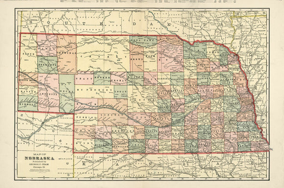 Vintage Map of Nebraska, 1902