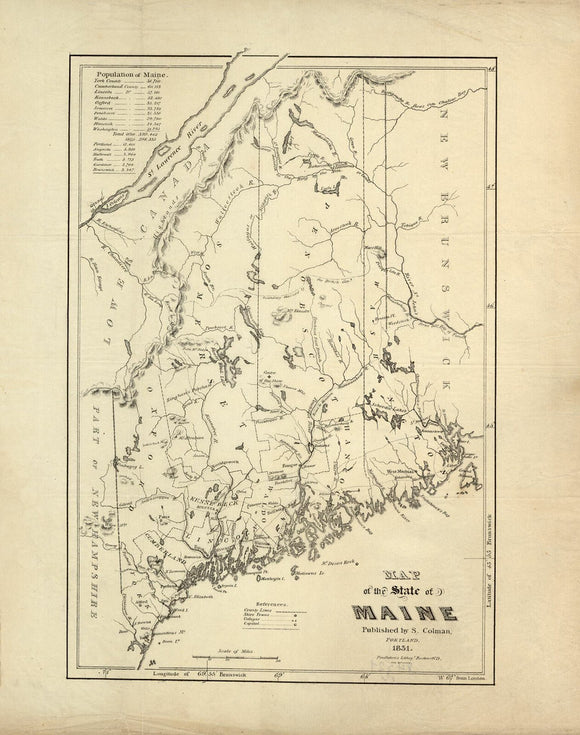 Vintage Map of the State of Maine, 1831