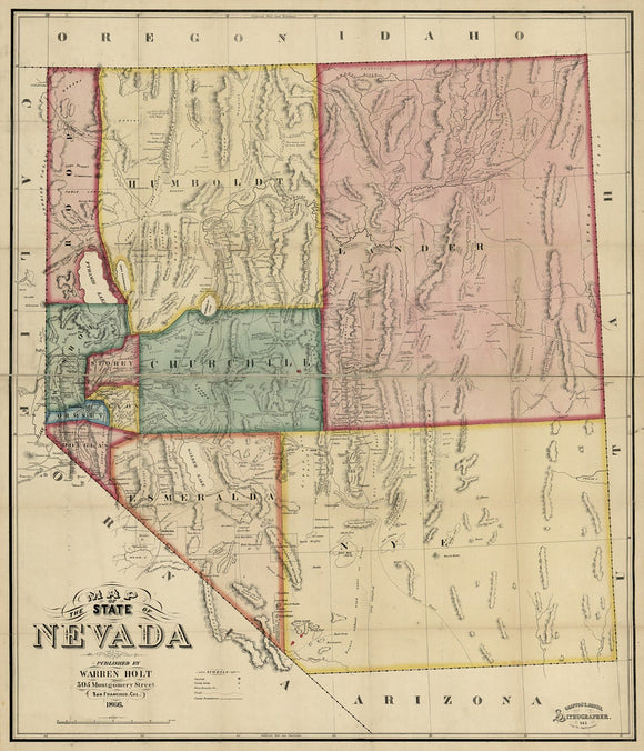 Vintage Map of the State of Nevada, 1866