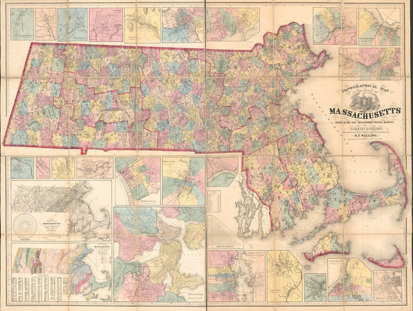 Vintage Topographical Map of the State of Massachusetts, 1861