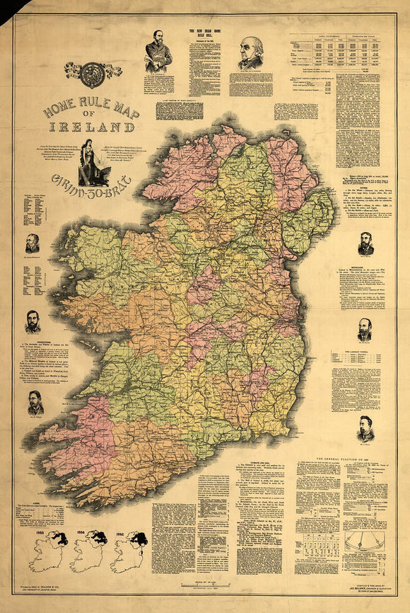 Vintage Home Rule Map of Ireland, 1893