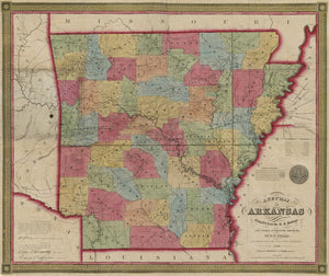 Vintage Map of Arkansas, 1852