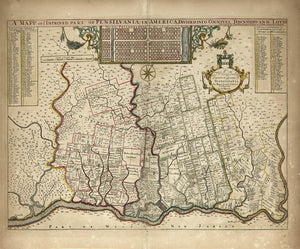 Vintage Map of A mapp of ye improved part of Pensilvania in America, divided into countyes, townships, and lotts, 1687