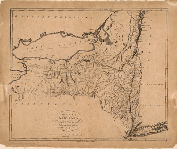 Vintage Map of the State of New York, 1796