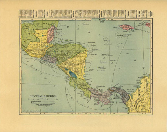 Vintage Map of Central America, 1910