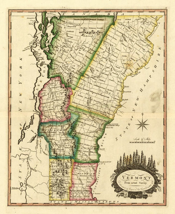 Vintage Map of Vermont, from actual survey, 1810