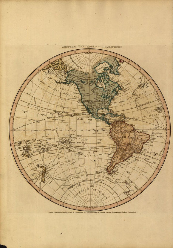 Vintage Map of Western New World or Hemisphere, 1786