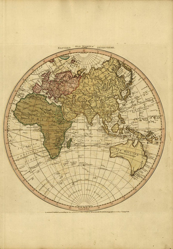 Vintage Map of Eastern Old World or Hemisphere, 1786
