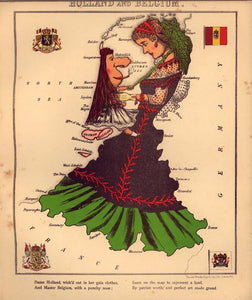 Vintage Map of Holland and Beligum - Geographical fun : being humourous outlines of various countries, with an introduction and descriptive lines, 1868