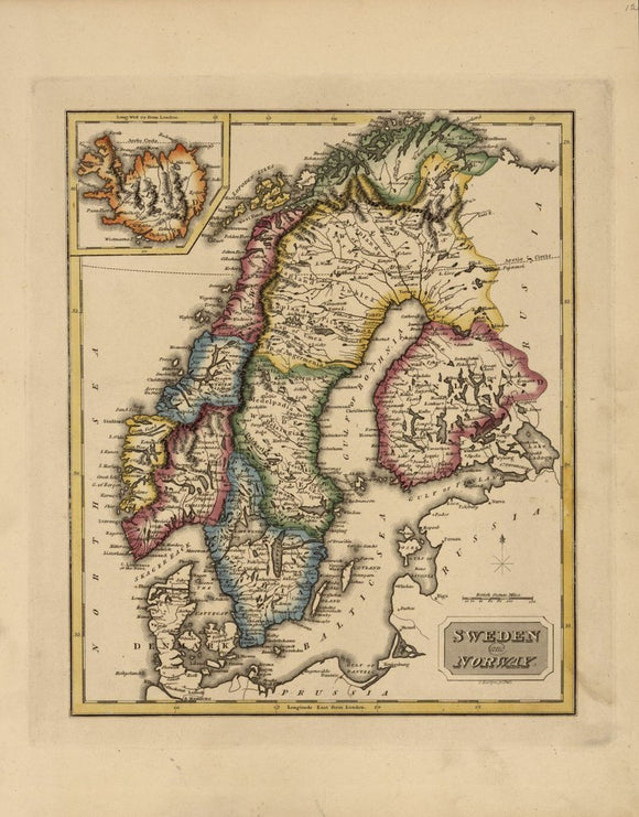 Vintage Map of Sweden and Norway, 1817