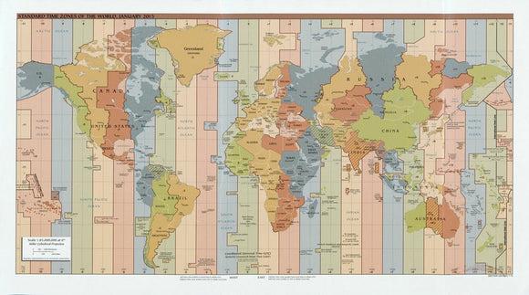Map of Standard Time Zones of the World Framed Dry Erase Map