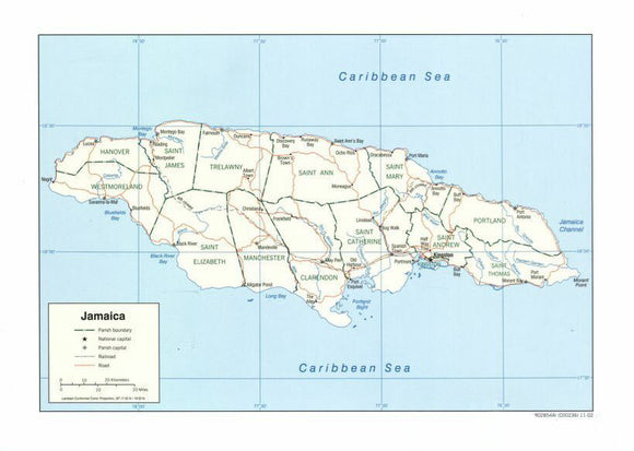 Map of Jamaica Framed Dry Erase Map