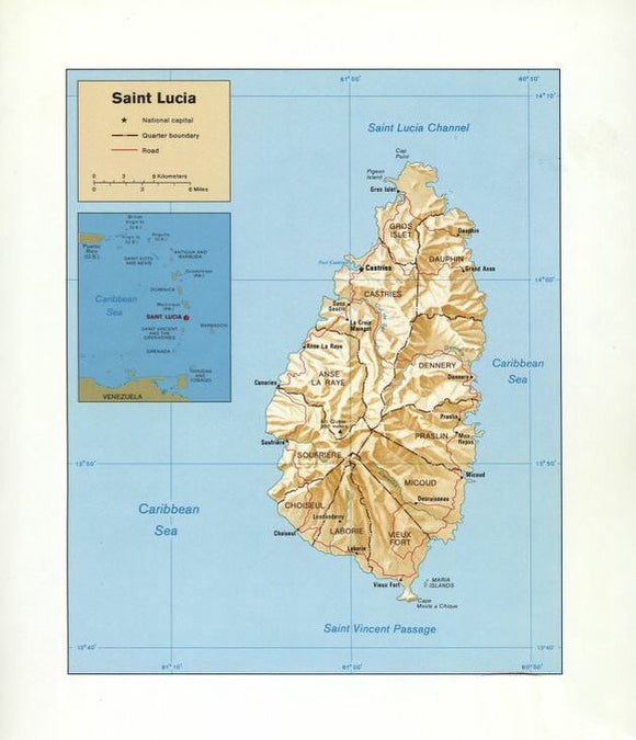 Map of Saint Lucia Framed Push Pin Map