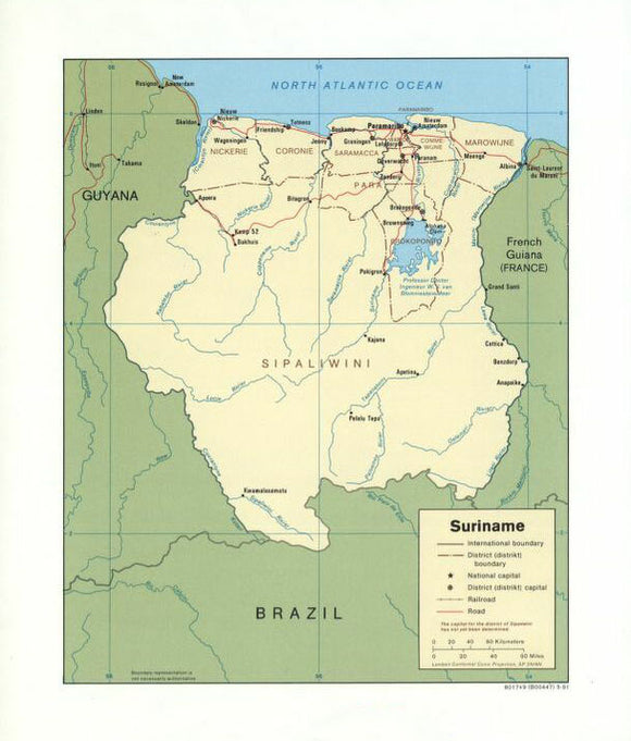Map of Suriname Framed Dry Erase Map