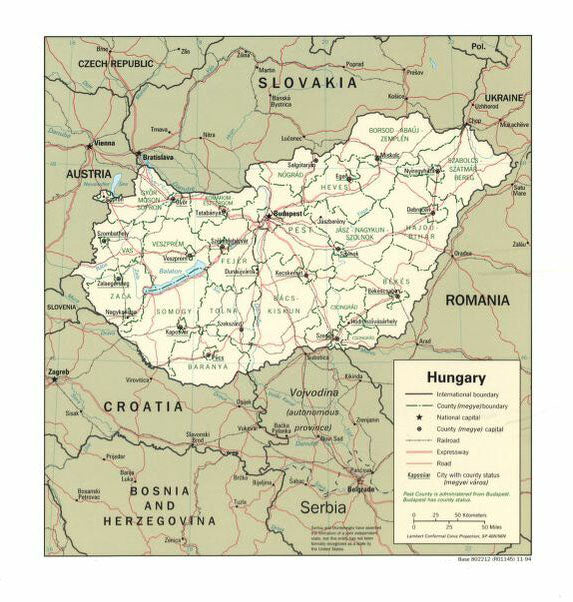 Map of Hungary Framed Dry Erase Map