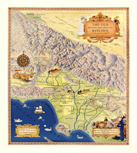 Vintage Map of the old Spanish and Mexican Ranchos of Los Angeles County, 1937