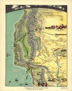 Vintage Map of Important Historical Events Which Have Made Los Angeles' Growth Possible - Historical Map of Los Angeles, 1929