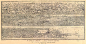 Vintage Map of Bird's-Eye View of the Mississippi River : from the mouth of the Missouri to the Gulf of Mexico, 1884