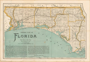 Vintage Map of Western Part of Florida - Florida Panhandle, 1890