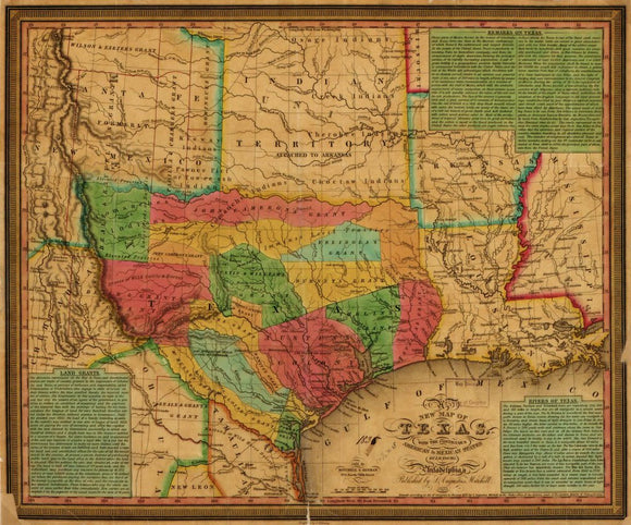 Vintage Map of Texas : with the contiguous American & Mexican states, 1835