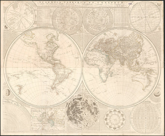 Vintage Map of the World, Scientia terrarum et coelorum, 1772