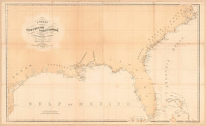 Vintage chart exhibiting the lighthouses and lightvessels on the coasts of the United States of America : from Virginia exclusive to Texas inclusive, 1848