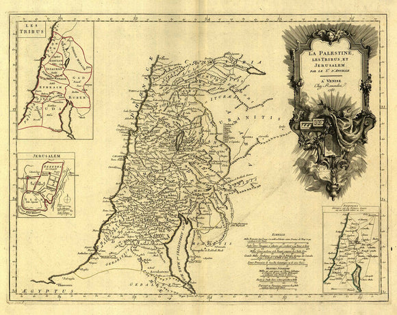 Vintage Map of La Palestine, les tribus, et Jerusalem. - Tribus - Jerusalem, 1783 Framed Push Pin Map