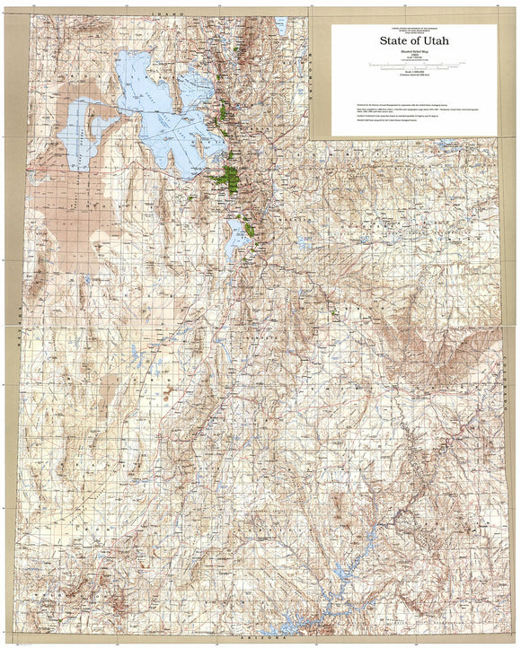 Map of State of Utah shaded relief map, 1993