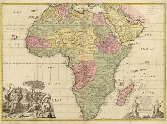 Vintage Map of Africa : corrected from the observations of the Royal Society at London and Paris, 1725