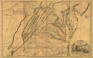 Vintage Map of the most inhabited part of Virginia containing the whole province of Maryland with part of Pensilvania, New Jersey and North Carolina, 1755