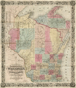 Vintage Map of township map of the State of Wisconsin, 1851