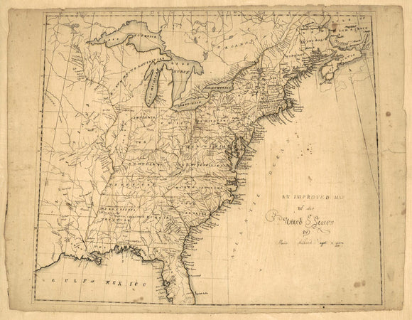 Vintage Improved Map of the United States, 1809