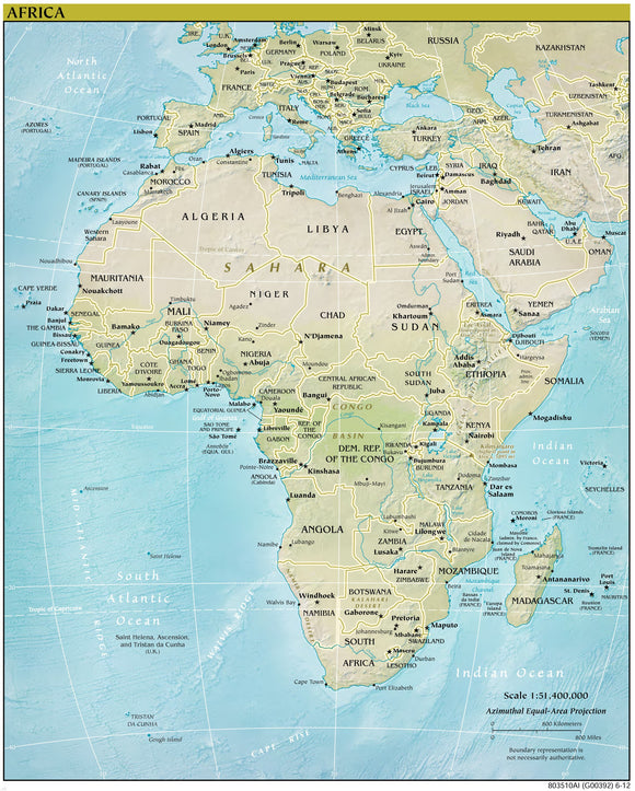 Africa Map - Physical Framed Push Pin Map