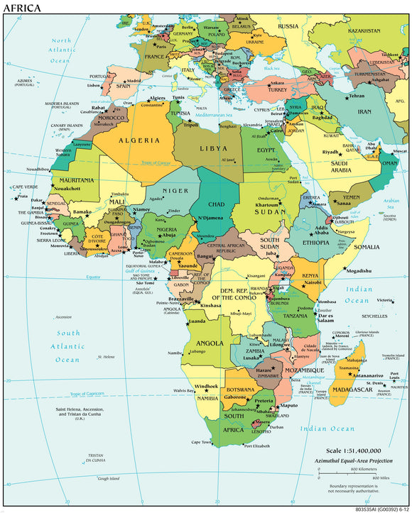 Africa Map - Political Framed Push Pin Map