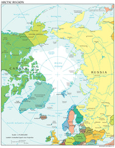 Arctic Region Map - Political Framed Push Pin Map