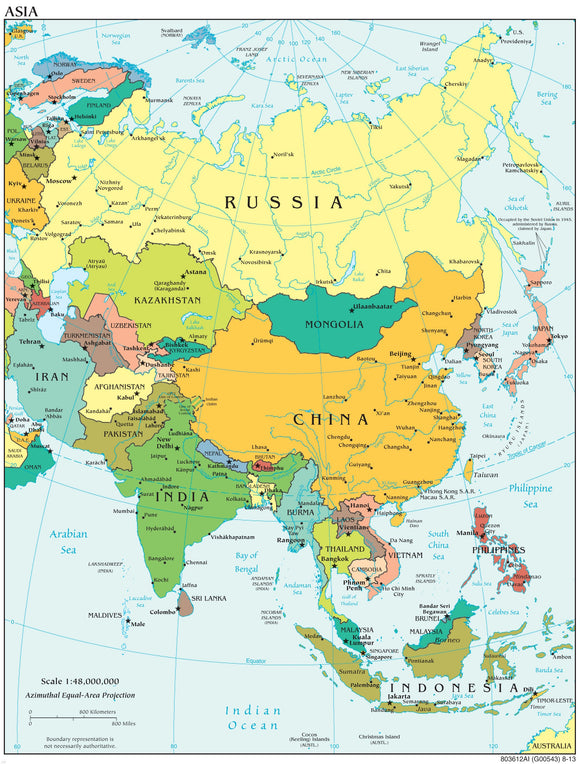 Asia Map - Political Framed Push Pin Map