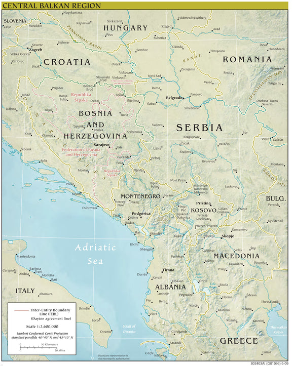 Central Balkans Map - Physical