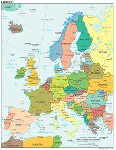 Europe Map - Political Framed Push Pin Map