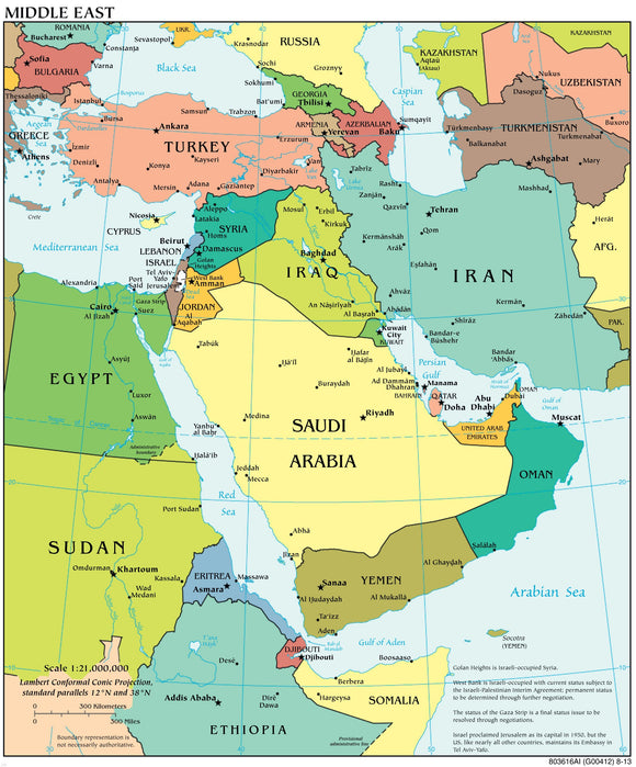 Middle East Map - Political Framed Push Pin Map