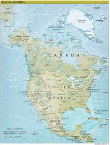 North America Map - Physical Framed Dry Erase Map