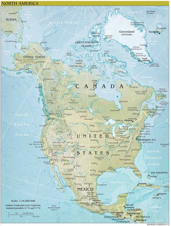 North America Map - Physical Framed Dry Erase Map