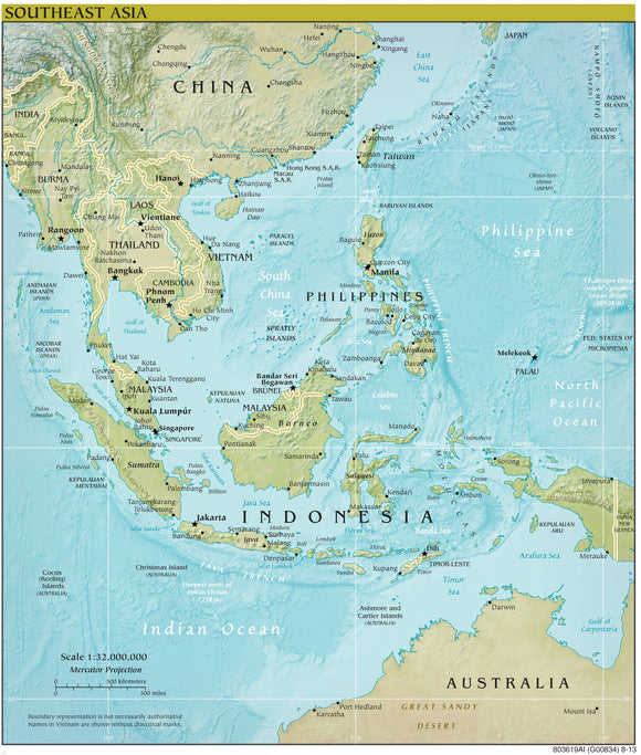 Southeast Asia Map - Physical Framed Dry Erase Map