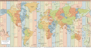 Standard Time Zones of the World Map Framed Dry Erase Map